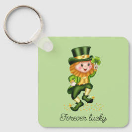 Forever Lucky Gnome & Monogram on Light Green Schlüsselanhänger