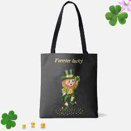 Forever Lucky Green Gnome & Gold Confetti auf schw Tasche