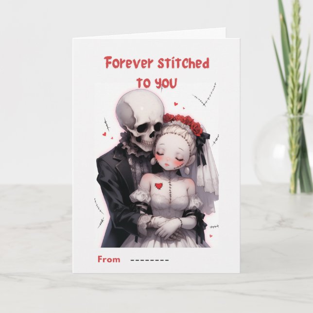 Forever Stitched to You Skeleton Couple Valentine  Karte (Vorderseite)