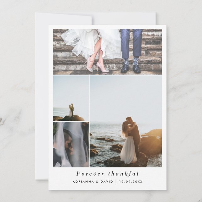 Forever Thankful Couple Photo Collage Wedding Dankeskarte (Vorderseite)