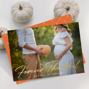 Forever Thankful Script Orange Foto Erntedank Folien Feiertagskarte