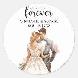 Forever Wedding Bride Groom Zurück Wasserfarbe Runder Aufkleber