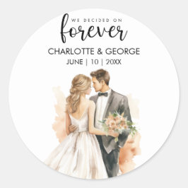 Forever Wedding Bride Groom Zurück Wasserfarbe Runder Aufkleber