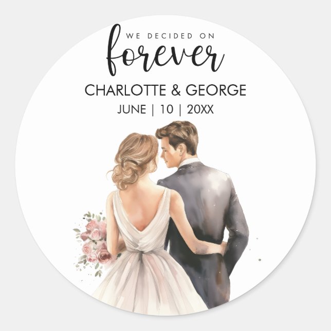 Forever Wedding Bride Groom Zurück Wasserfarbe Runder Aufkleber (Vorderseite)