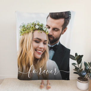 Forever White Script Foto Overlay Hochzeit Fleecedecke