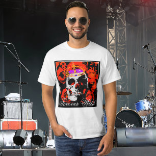 Forever Wild Gothic Skull Rote Rosen T-Shirt