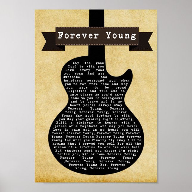 Forever Young Black Gitar Song Lyric Print Poster (Vorne)