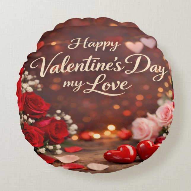 'Forever Your Valentine' Round Pillow Rundes Kissen (Vorderseite)