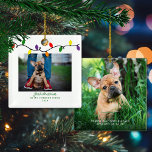 Forever Zuhause First Christmas Pet Rescue Foto Keramikornament<br><div class="desc">Rettet Pet First Christmas ist der perfekte Einstieg in First Christmas! Niedliche, moderne und dennoch rustikale Weihnachtsfeiertage Foto Square Ornamente mit einer bezaubernden kleinen Reihe von farbenfrohen Weihnachtsleuchten in Rot, Grün, Gelb und lila, zusammen mit moderner Typografie. Ideal für Hunde, Katzen, Brötchen und sogar gerettete Mäuse! Fügen Sie 2 Ihrer...</div>