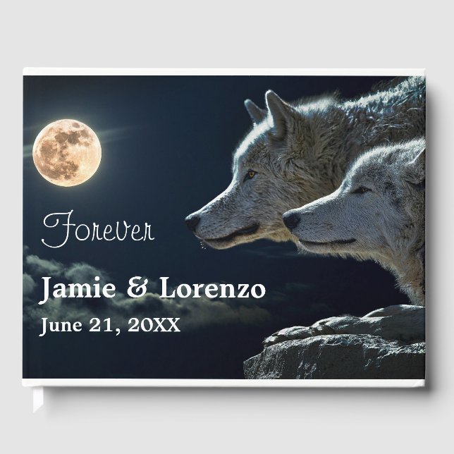 "Forever" Zwei Wölfe und Vollmond Gästebuch (Vorderseite)