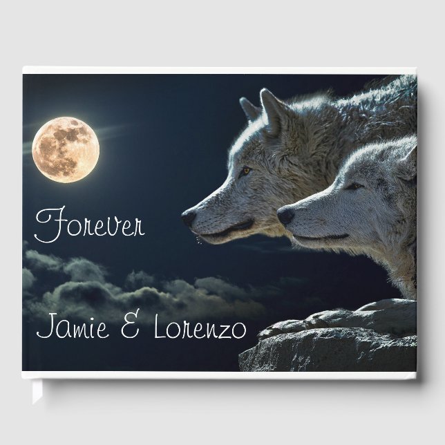 "Forever" Zwei Wölfe und Vollmond Gästebuch (Vorderseite)
