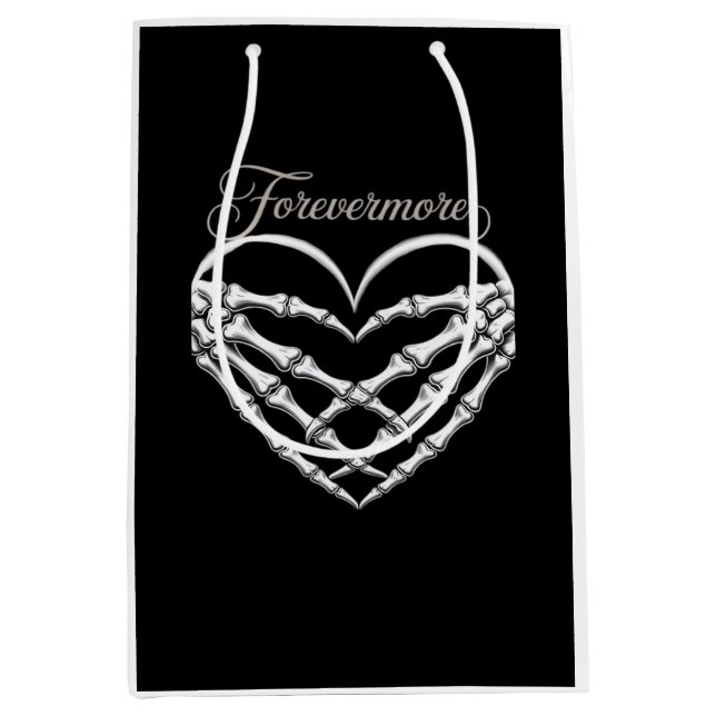 Forevermore Skeleton Hands Herz Gotische Romance Mittlere Geschenktüte (Vorderseite)