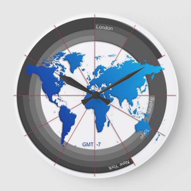 Forex Markets Timezone Clock GMT-7 Große Wanduhr (Vorderseite)