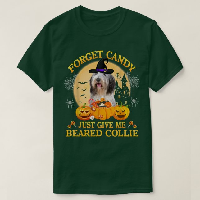 Forget Candy Just Give Me Beared Collie Pumpkin Ha T-Shirt (Design vorne)