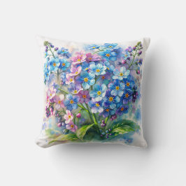 Forget-Me-Not Blue and Pink Flowers Watercolor Kissen