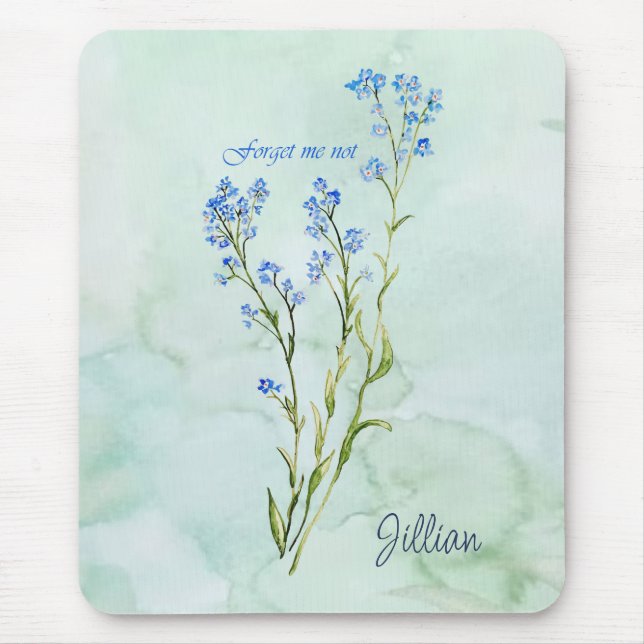 Forget me not Custom Watercolor Garden Flower Mousepad (Vorne)