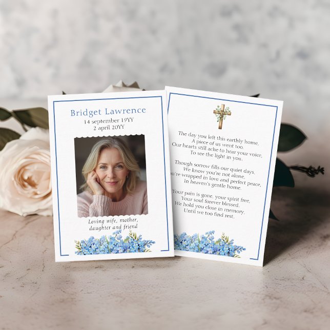 Forget-me-not Flower Memorial Photo Prayer Card Visitenkarte (Von Creator hochgeladen)