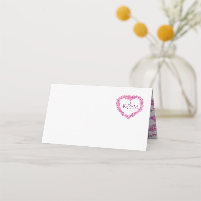 Forget-me-not heart art wedding pink white platzkarte (Vorderseite)