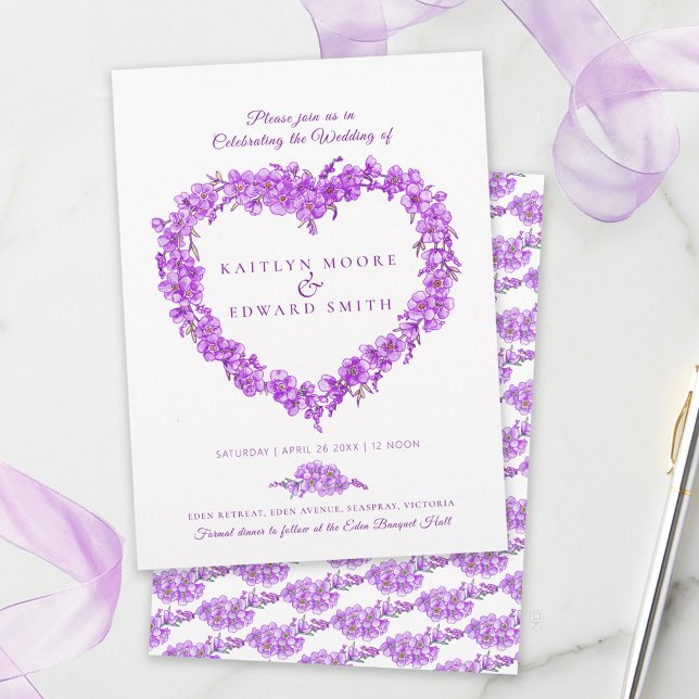 Forget-me-not heart art wedding purple white einladung (Von Creator hochgeladen)