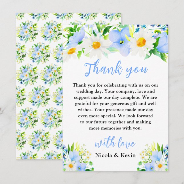 Forget-Me-Nots and Daisies Floral Wedding Dankeskarte (Vorne/Hinten)