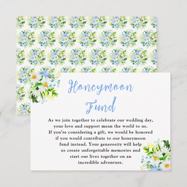 Forget-Me-Nots and Daisies Wedding Honeymoon Fund Begleitkarte (Vorne/Hinten)