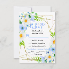 Forget Me Nots and Daisies Wedding RSVP Karte