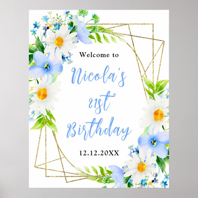 Forget-Me-Nots Daisies Birthday Welcome Poster (Vorne)