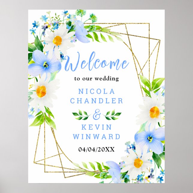 Forget-Me-Nots Daisies Floral Wedding Welcome Sign Poster (Vorne)