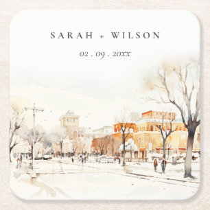 Forgo North Dakota City Scape Wassercolor Wedding Rechteckiger Pappuntersetzer