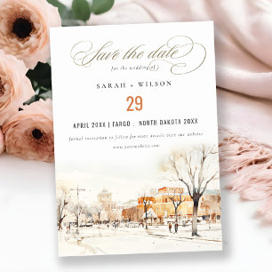 Forgo North Dakota City Scape Wassercolor Wedding Save The Date