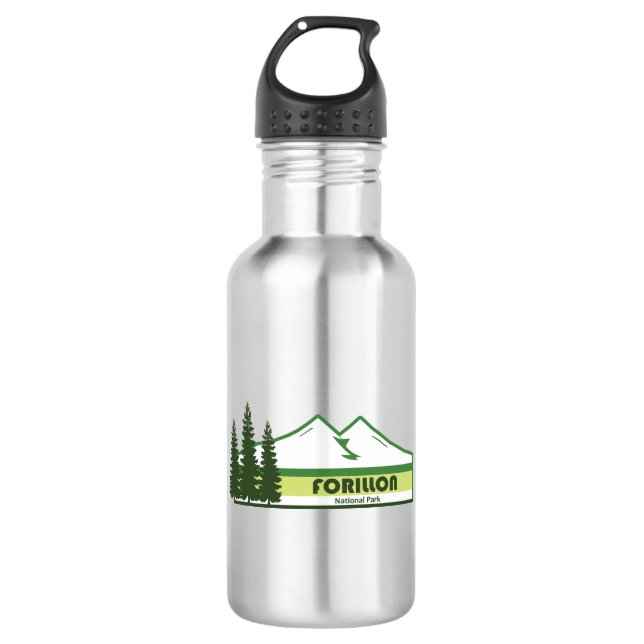Forillon Nationalpark Grüne Streifen Edelstahlflasche (Vorderseite)
