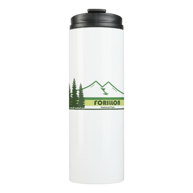 Forillon Nationalpark Grüne Streifen Thermosbecher (Vorderseite)