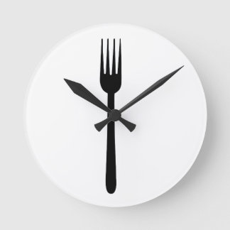 Fork Cutlery Silhouette Einfache Feinschmecker Lie Runde Wanduhr