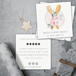 Fork Spoon Blush Pink Floral Koch Review Anfrage Quadratische Visitenkarte