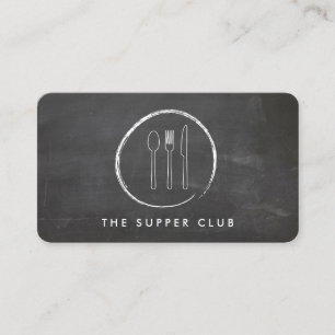 FORK SPOON KNIFE CHALKBOARD LOGO auf Chalkboard Visitenkarte