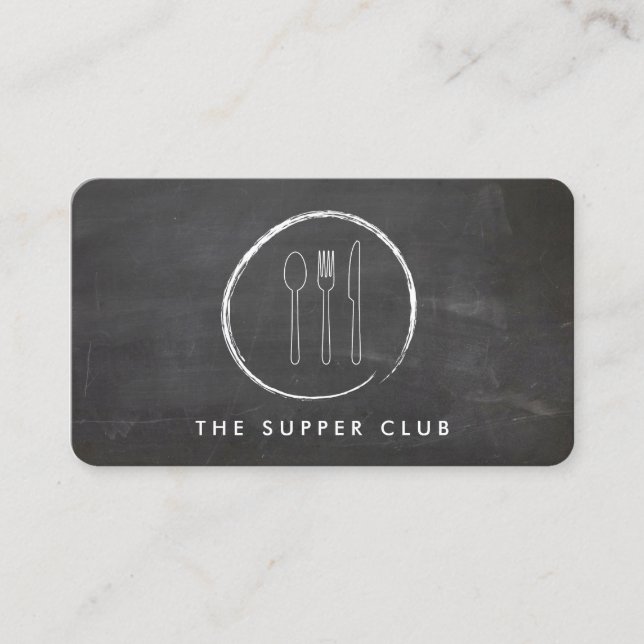 FORK SPOON KNIFE CHALKBOARD LOGO auf Chalkboard Visitenkarte (Vorderseite)
