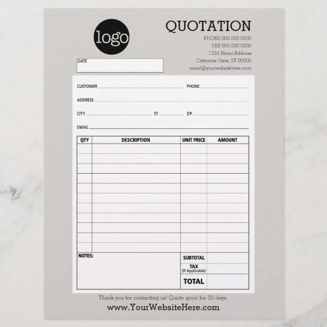 Form - Geschäftsquotierung oder Rechnung (Vorderseite)