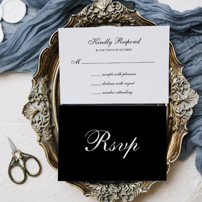 Formal and Classic | Dark Black Wedding RSVP Karte (Von Creator hochgeladen)