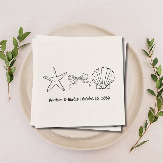 Formal Beach Wedding Favor Seashell & Bow Napkins Serviette (Formal Beach Wedding Favor Seashell & Bow Napkins
)