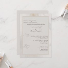 Formal Beige künstlerische beiden Eltern Hochzeit Einladung
