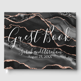 Formal Black Agate Rose Gold Glitzer Hochzeit Gästebuch