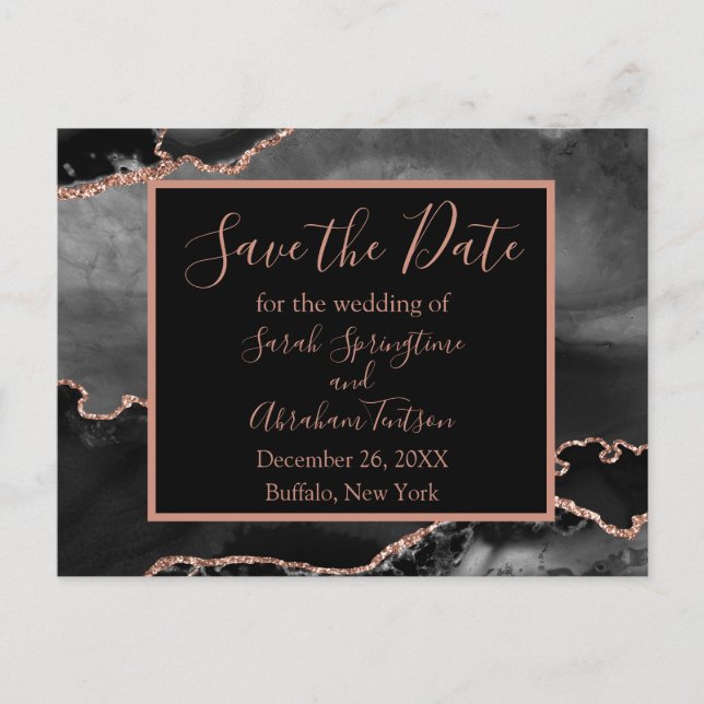 Formal Black Agate Save the Date Postkarten (Vorderseite)