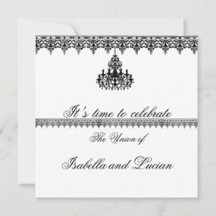 Formal Black and White Chandelier Goth Wedding Einladung