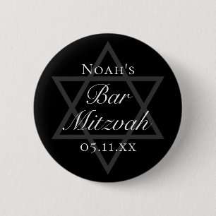 Formal Black Bar Mitzvah Star von David Custom Button