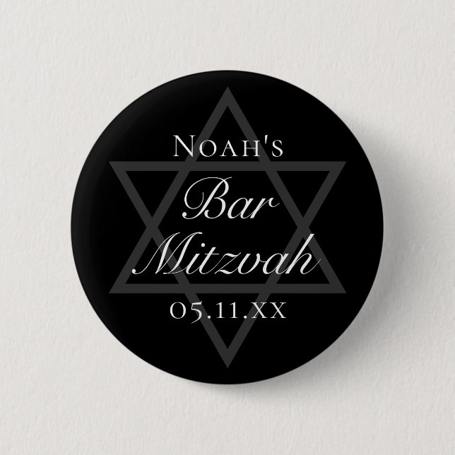 Formal Black Bar Mitzvah Star von David Custom Button (Vorderseite)