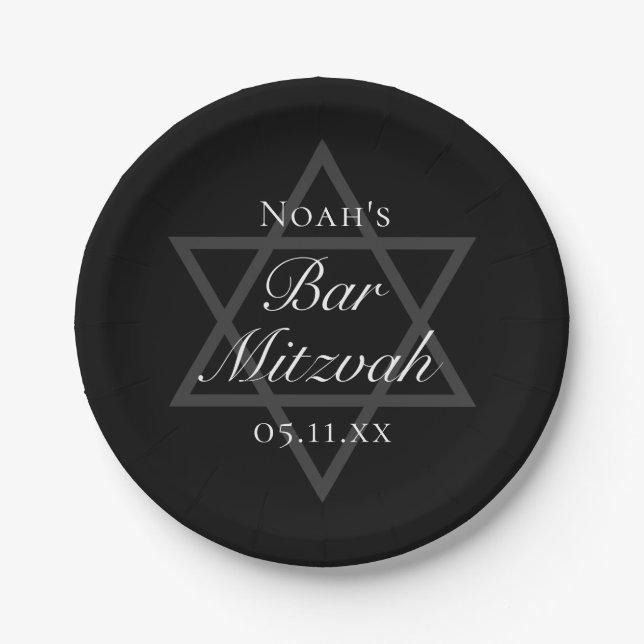 Formal Black Bar Mitzvah Star von David Custom Pappteller (Vorderseite)