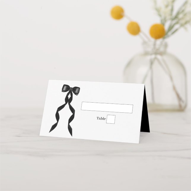 Formal Black Bow Ribbon Elegante Hochzeit Platzkarte (Vorderseite)