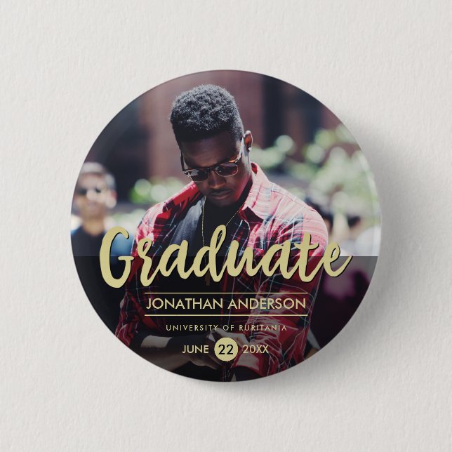 Formal Black & Gold Graduation Party | Foto Button (Vorderseite)