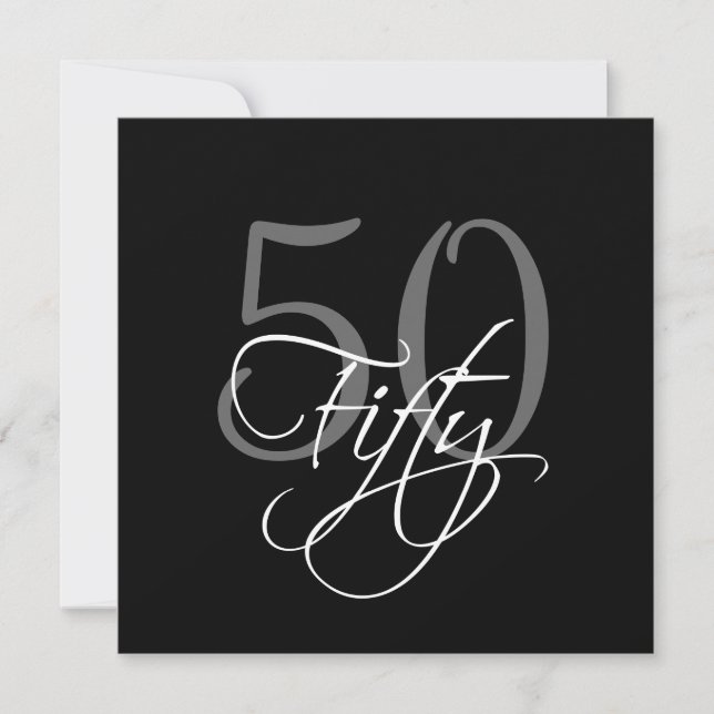 Formal Black Gray 50. Geburtstag Einladungen (Vorderseite)