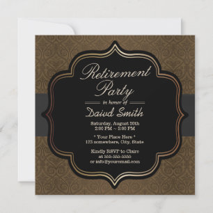 Formal Black Ribbon Brown Damask Retirement Party Einladung